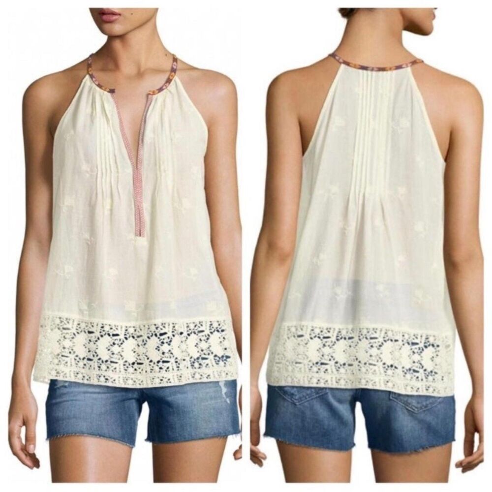 Joie Cream Lace-Trimmed Sleeveless V-Neck Top - Picture 3 of 11